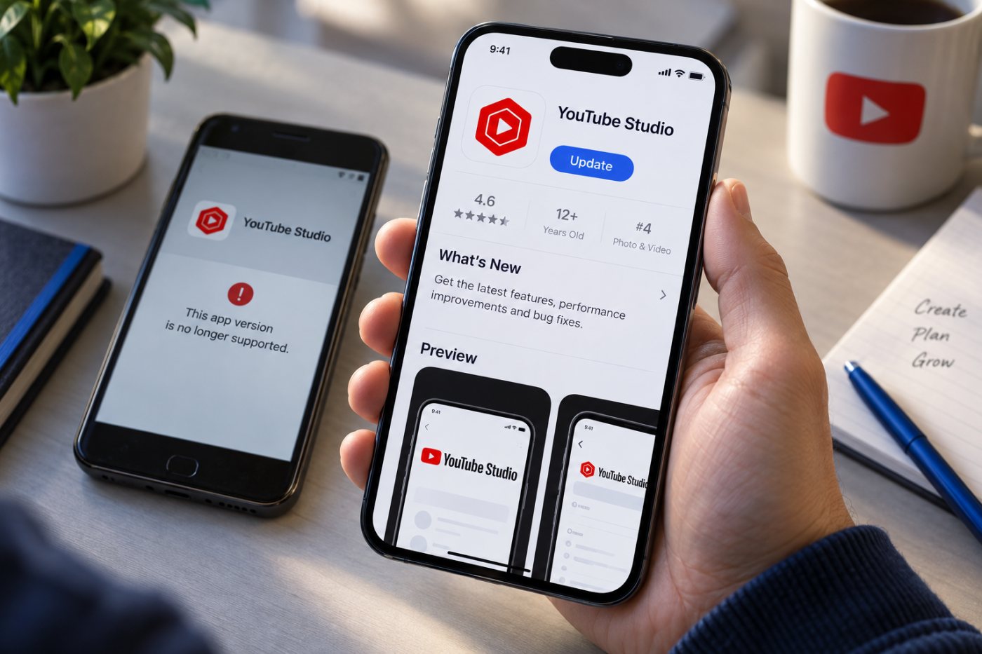 فحص إصدار YouTube Studio المتأثر ثم تثبيت النسخة الأحدث من متجر التطبيقات