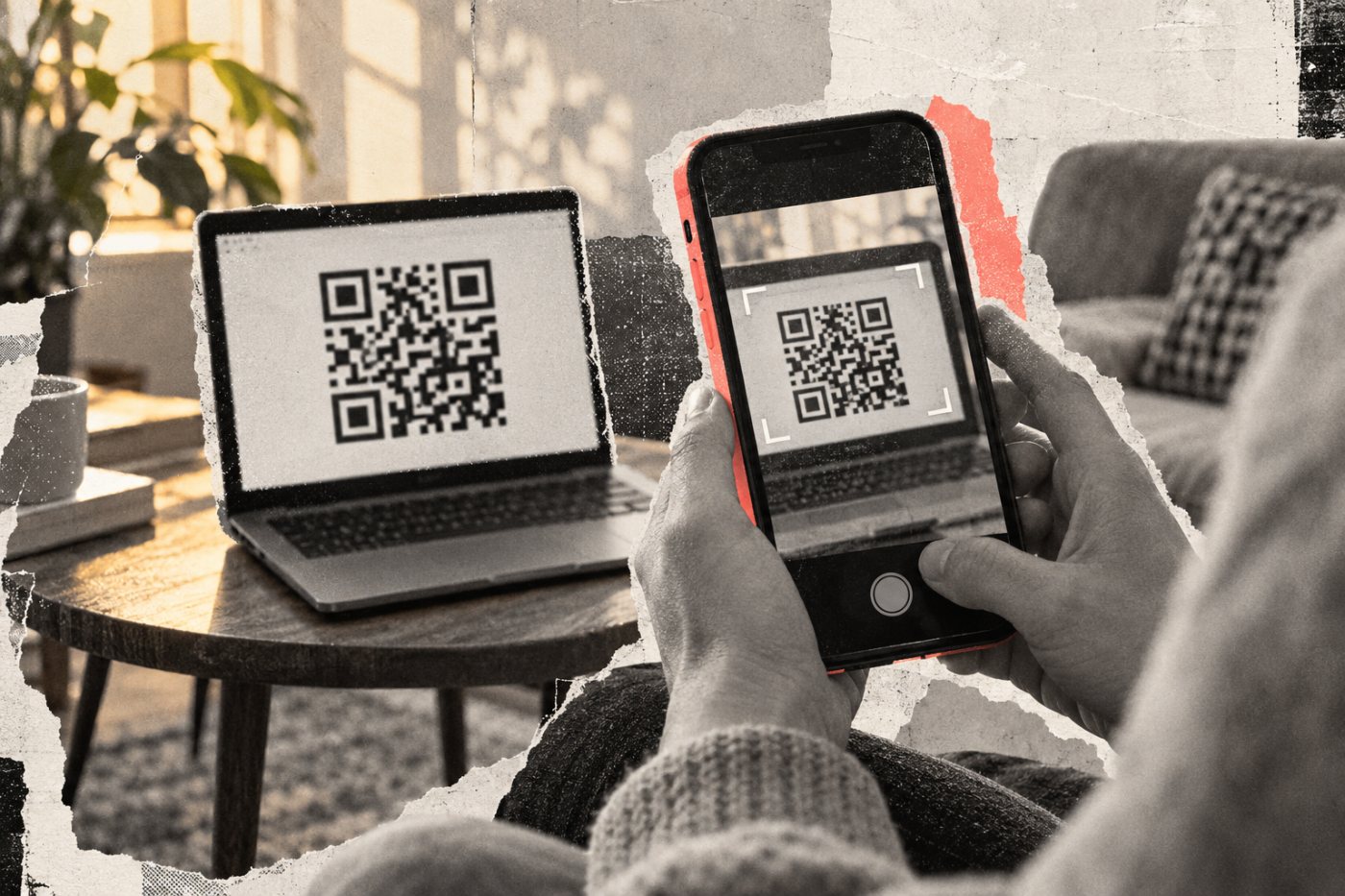 En telefon skannar en QR-kod när en passkey för ett privat Microsoft-konto ska sparas på mobilen.