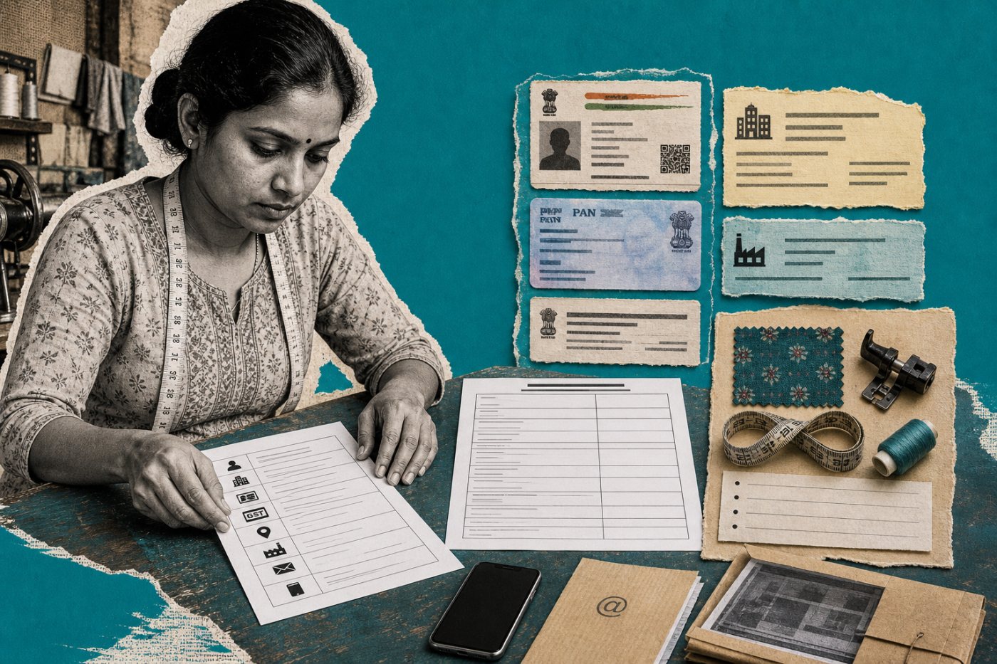 दस्तावेज़ अपलोड के बिना Udyam फॉर्म के लिए Aadhaar, PAN, पता, बैंक और गतिविधि विवरण तैयार करना