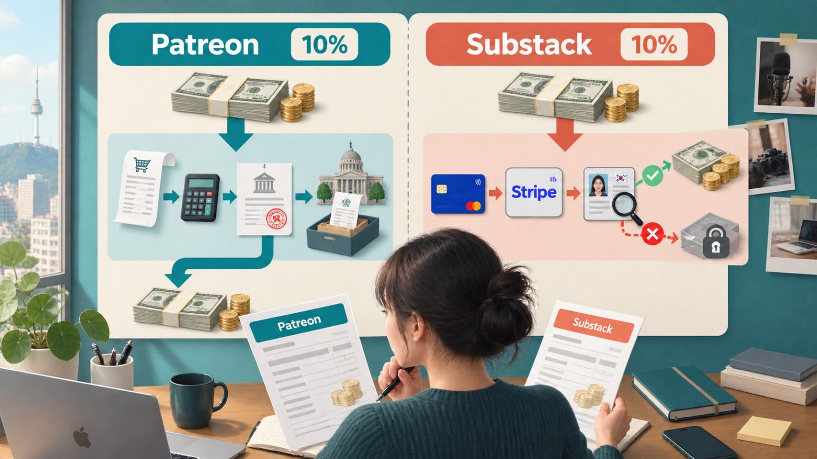 Patreon과 Substack 모두 10%, 실제 선택은 세금 처리에서 갈린다