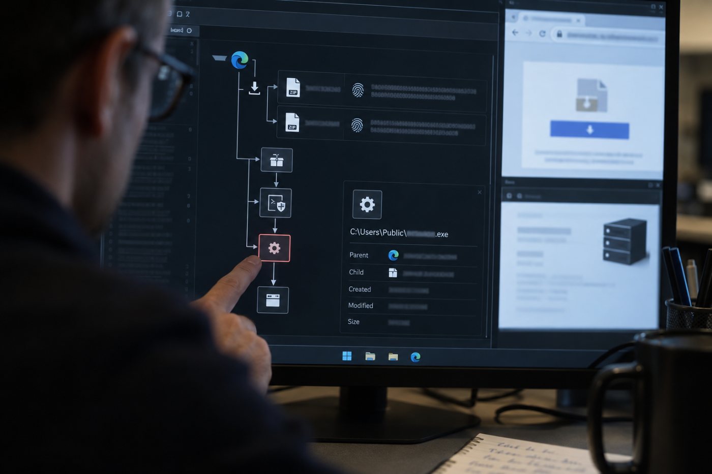 Windows پر ZIP archive سے wrapper installer اور random executable تک مکمل execution chain