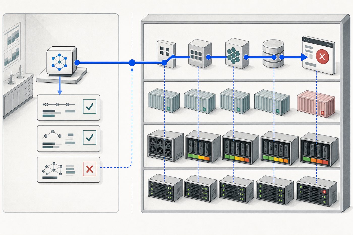 An AI agent’s evaluated behavior connected with application, GPU and infrastructure conditions in production.
