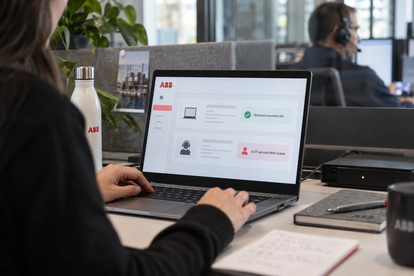 GenAI-Self-Service bearbeitet einen ABB-Supportfall automatisch und übergibt eine ungelöste Ausnahme an den IT-Service.