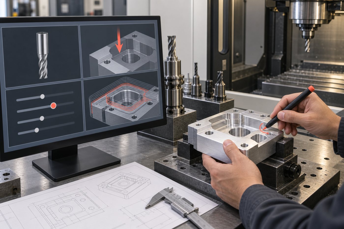 Pemrogram CNC meninjau dan menyetujui strategi serta toolpath yang dihasilkan CAM Assist.