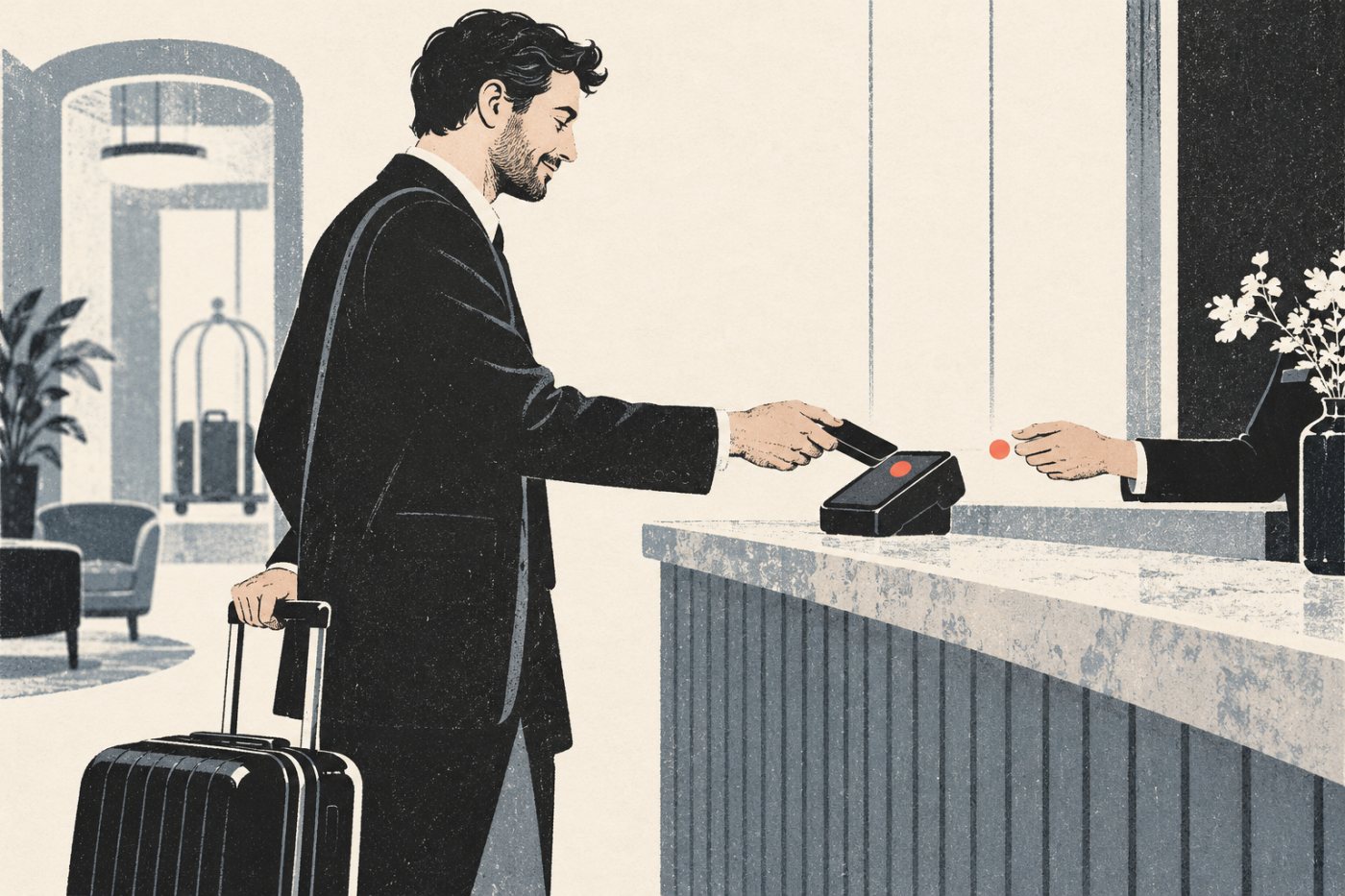 Eine Hotelzahlung auf Geschäftsreise steht für Reisekosten, die HRworks und Factorial erfassen und zur Erstattung weitergeben können