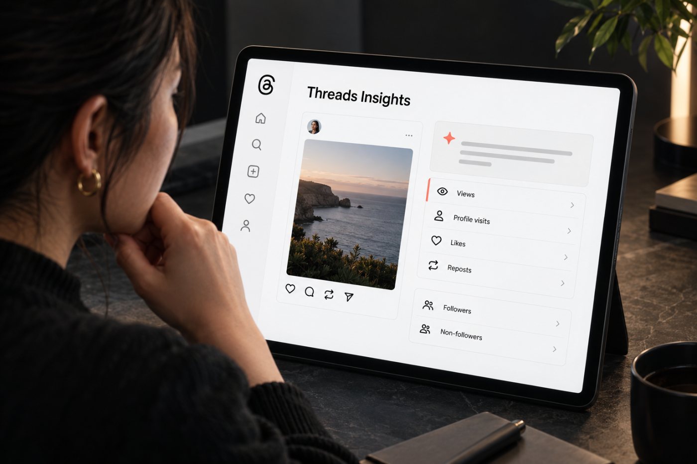 Threads Insights memasangkan ringkasan AI dengan metrik unggahan serta komposisi pengikut dan nonpengikut.
