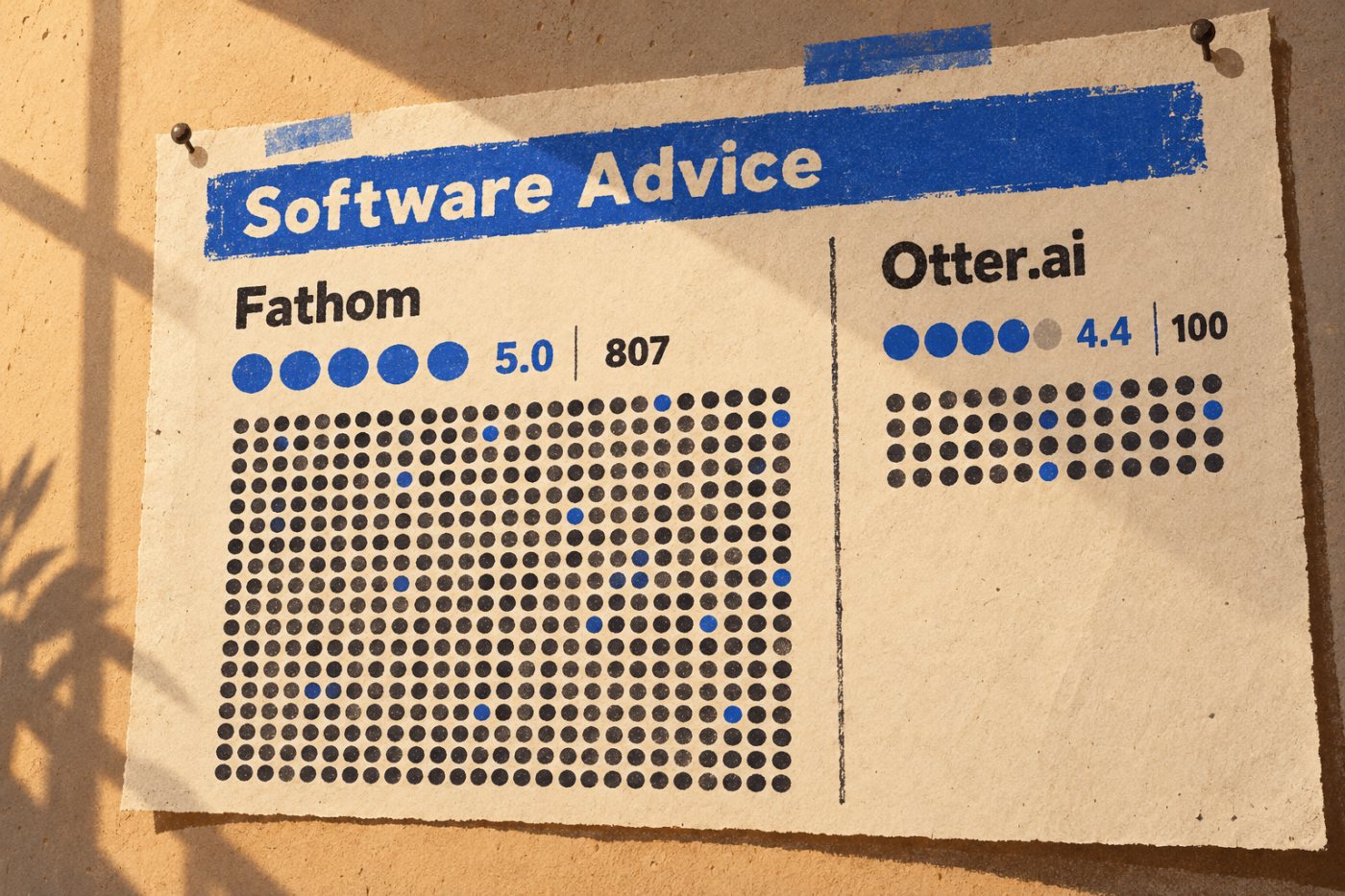 Software Advice ratings compare Fathom’s 5.0 from 807 reviews with Otter’s 4.4 from 100.