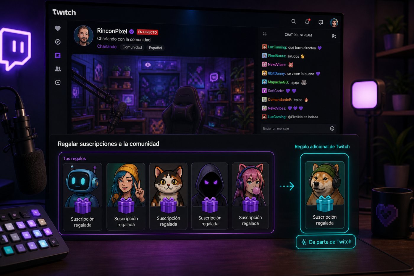 Una comunidad de Twitch recibe cinco suscripciones pagadas y una sexta añadida por la plataforma.