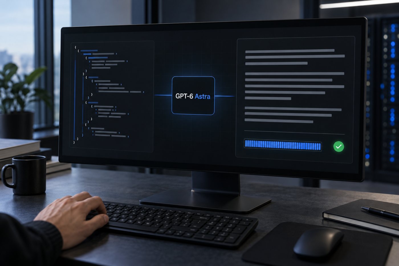 Permintaan Responses API ke GPT-6 Astra menghasilkan teks dan catatan pemakaian token.
