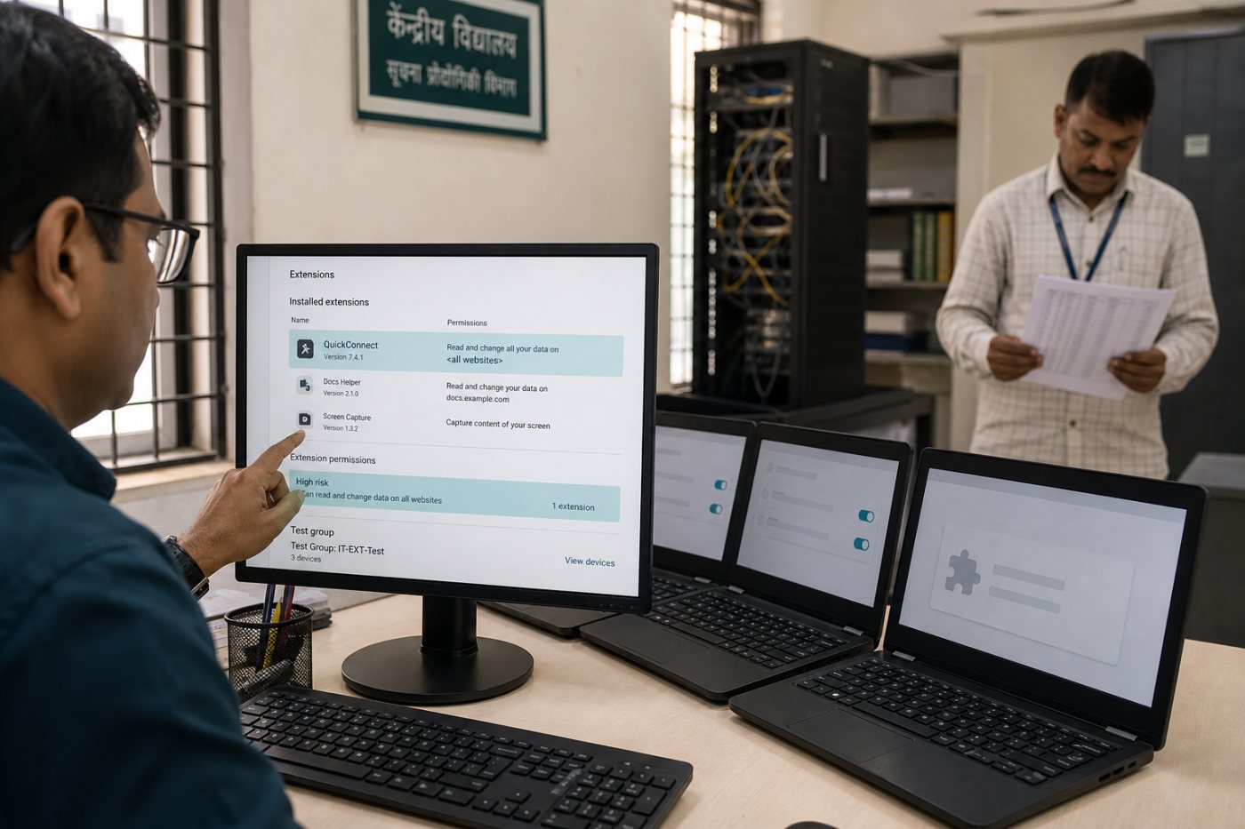 प्रबंधित संगठन में अनुमति-आधारित नीति से जोखिमपूर्ण Chrome एक्सटेंशन की स्थापना रोकना