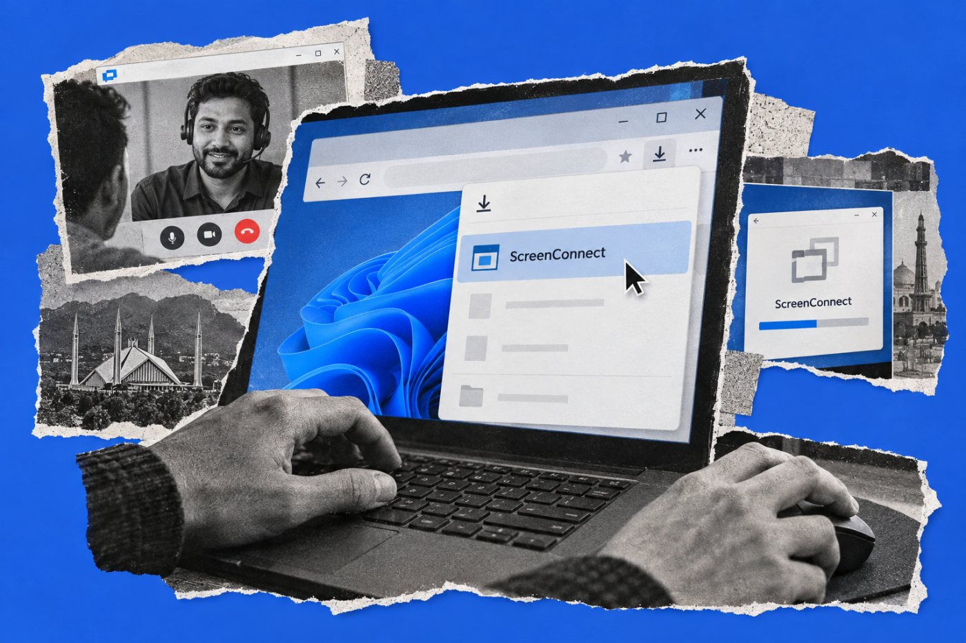 سماجی فریب کے بعد browser downloads سے غیر مجاز ScreenConnect MSI چلتا ہے اور rogue client ابتدائی رسائی قائم کرتا ہے۔