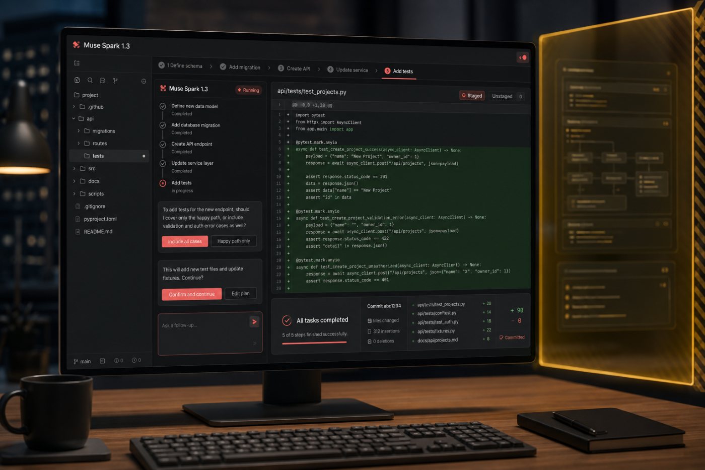 Muse Spark 1.3 menjalankan tugas pengodean bertahap di Muse Code sementara mode max belum tersedia untuk penggunaan umum.