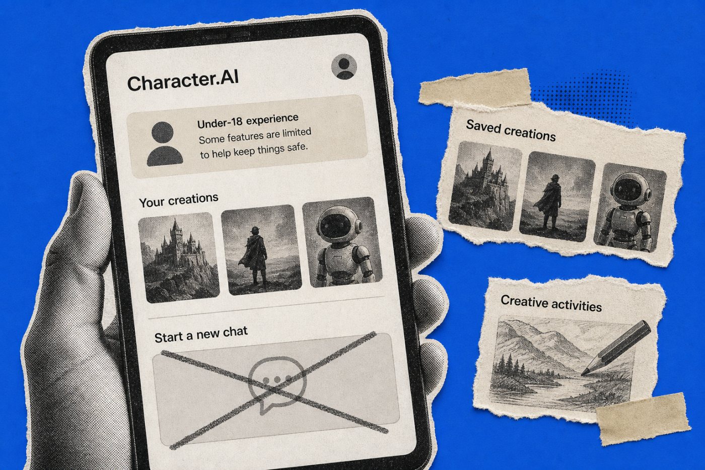 تجربة القاصر في Character.AI تمنع بدء الدردشة المفتوحة مع بقاء بعض الأنشطة الإبداعية متاحة.