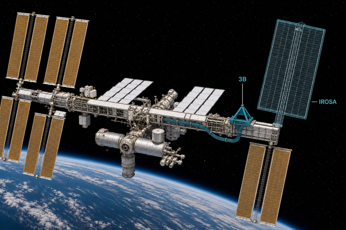 La infraestructura solar de la ISS con el canal 3B preparado para aportar energía a sus operaciones restantes y retirada controlada.