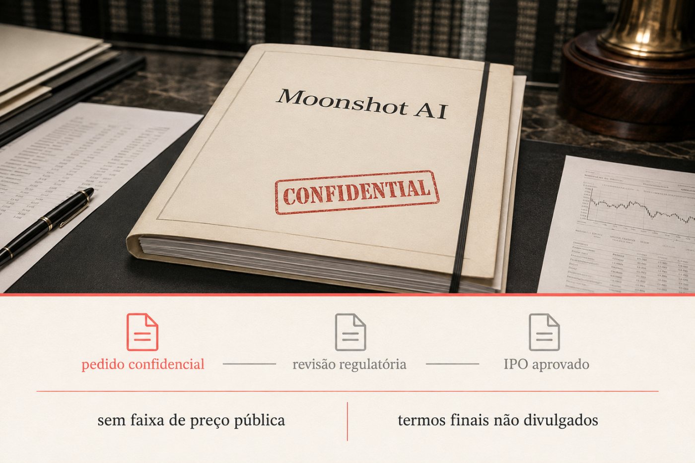 Pedido confidencial da Moonshot AI em análise, ainda sem faixa pública de preço ou termos finais.