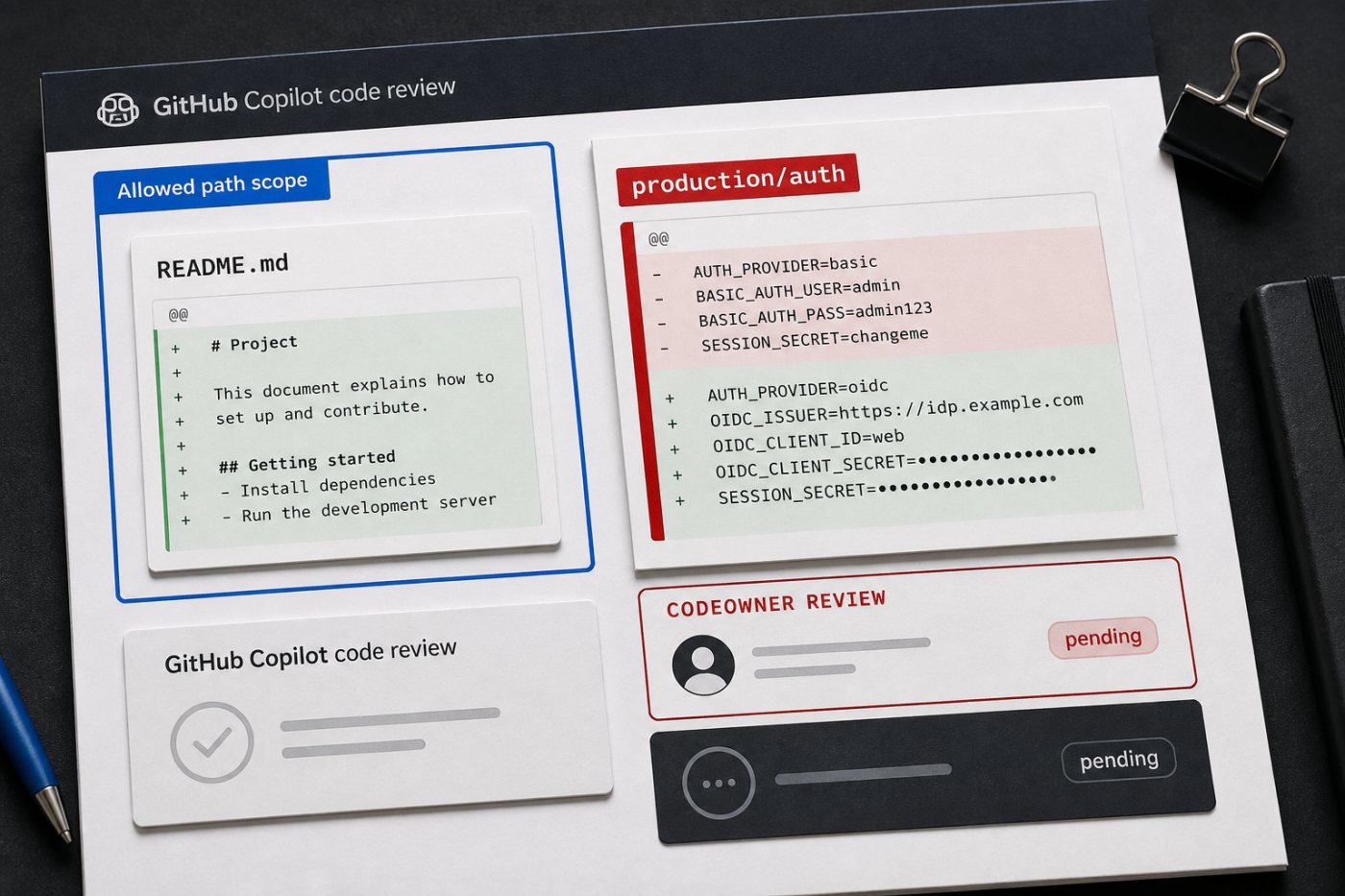 Pull request chạm mã xác thực nhạy cảm nên approval của Copilot không được tính và vẫn cần code owner là con người