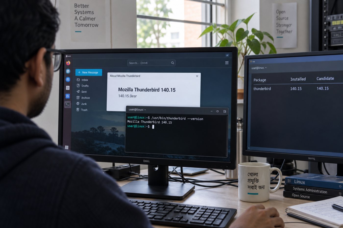 Linux-এ ইনস্টল করা Thunderbird ও repository candidate সংস্করণ তুলনা