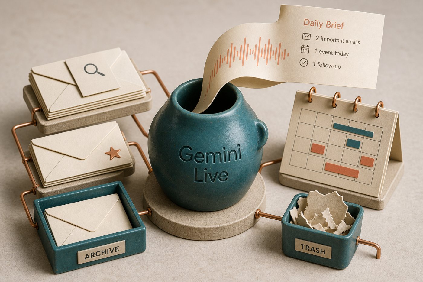 Gemini Live يجمع بريد Gmail ومواعيد Calendar في موجز يومي وينفذ إجراءات صوتية على الرسائل