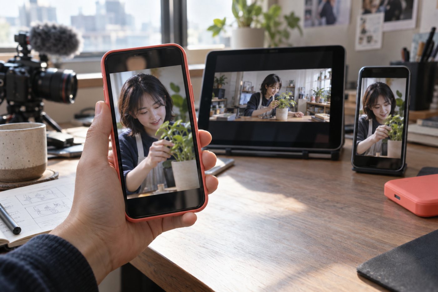 세로 영상의 16:9 맞춤 썸네일이 시청 화면에는 유지되고 모바일 홈 등에서는 자동 생성 4:5 장면으로 바뀌는 노출 차이