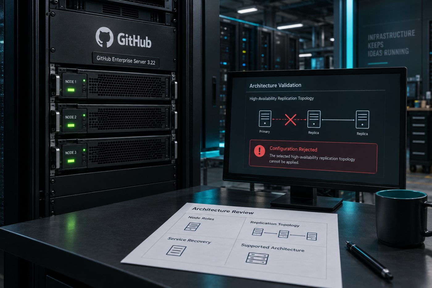 GitHub Enterprise Server 3.22 क्लस्टर में पुरानी HA प्रतिकृति का विन्यास अस्वीकार होता हुआ