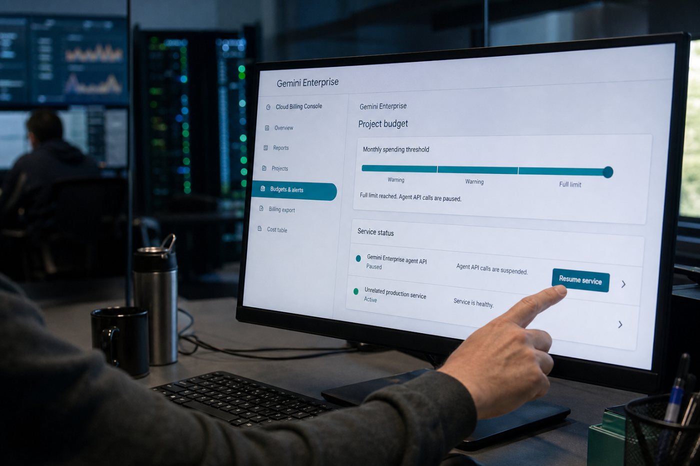 Projeto do Gemini Enterprise atinge o teto mensal e pausa chamadas de API dos agentes sem interromper os demais serviços.