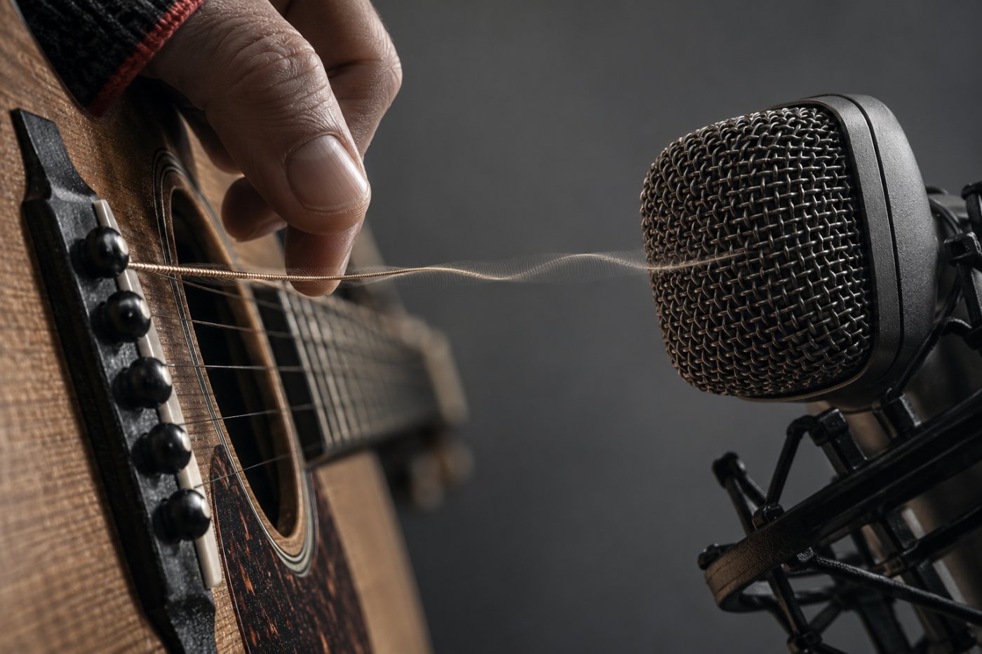En musiker indspiller en jingle til en podcast som en ny fremførelse.