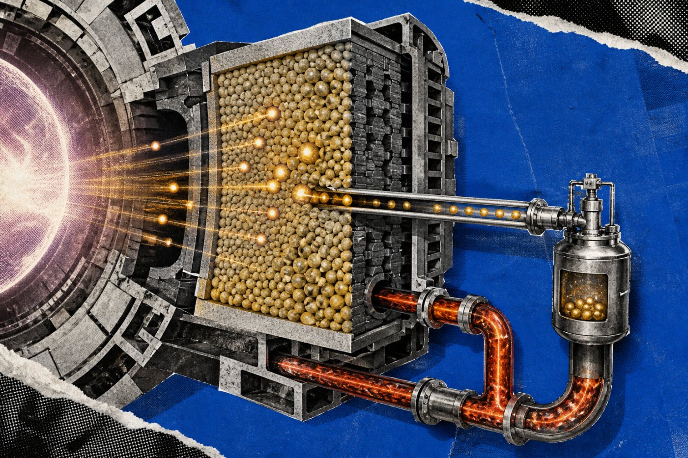 Des neutrons atteignent une couverture au lithium, qui produit du tritium récupéré séparément de la chaleur.