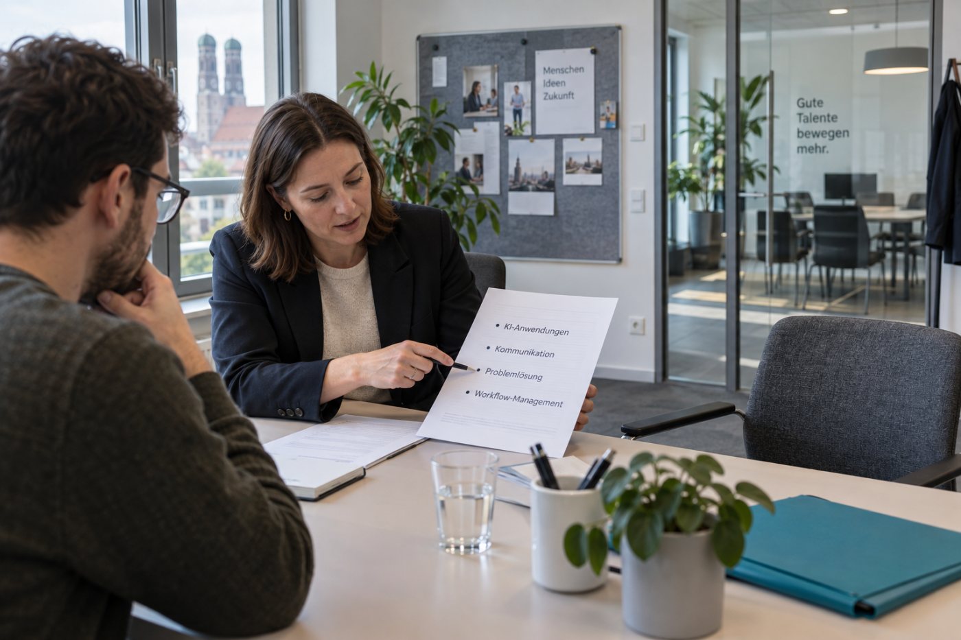 Eine Stellenanforderung verbindet KI-Anwendung mit Kommunikation, Problemlösung und Prozesskompetenz.