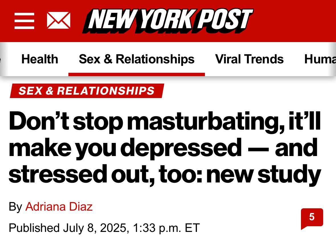 A Week Without Masturbation Linked to Depression, Study Finds