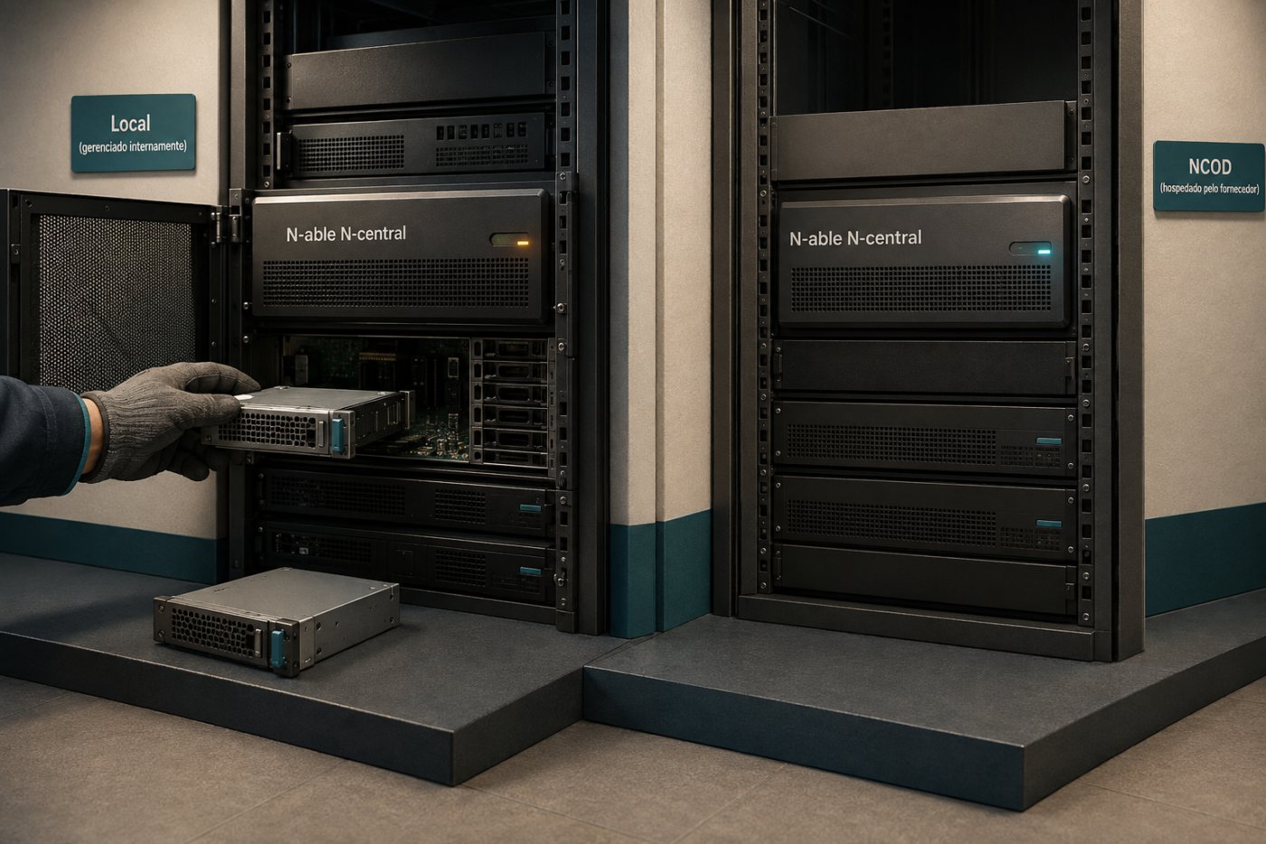 Ambiente N-central local exige o Hotfix 4, enquanto a instância hospedada NCOD já está corrigida.