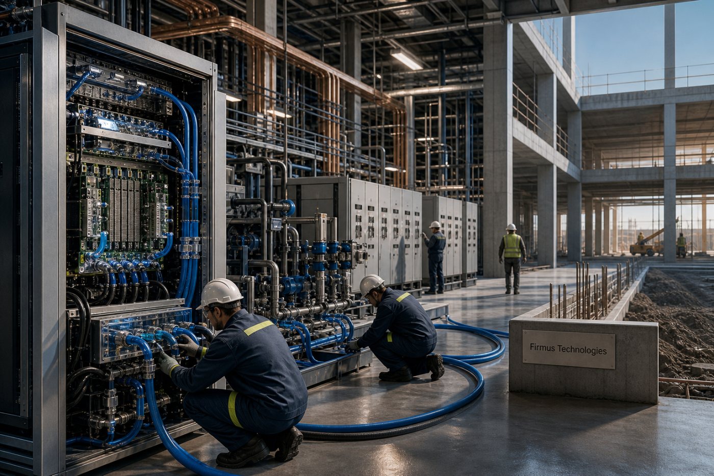 Infraestructura de Firmus con sistemas acelerados, refrigeración y suministro eléctrico que muestran la intensidad de capital del cómputo de IA