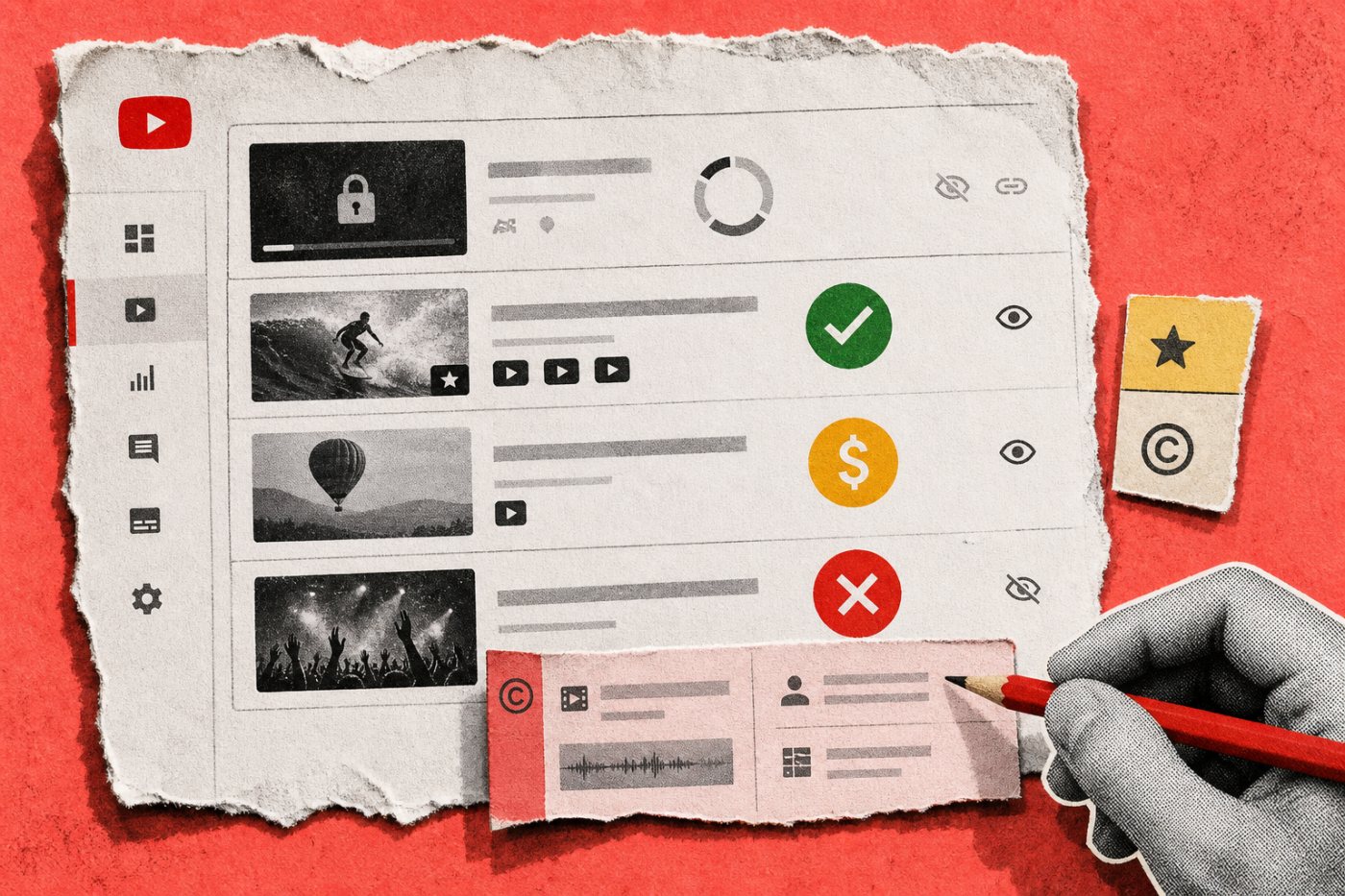 YouTube uploads with Checking, eligible, limited and copyright-ineligible results are evaluated separately before publication.