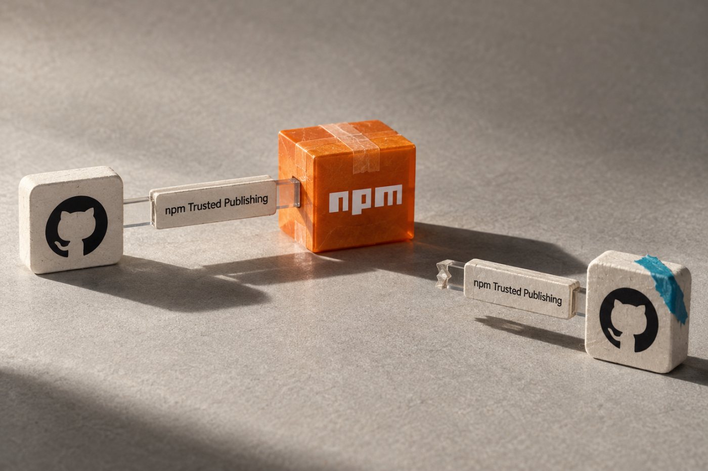 Uma relação de publicação do npm é validada por uma versão publicada; outra expira após 48 horas sem publicação.