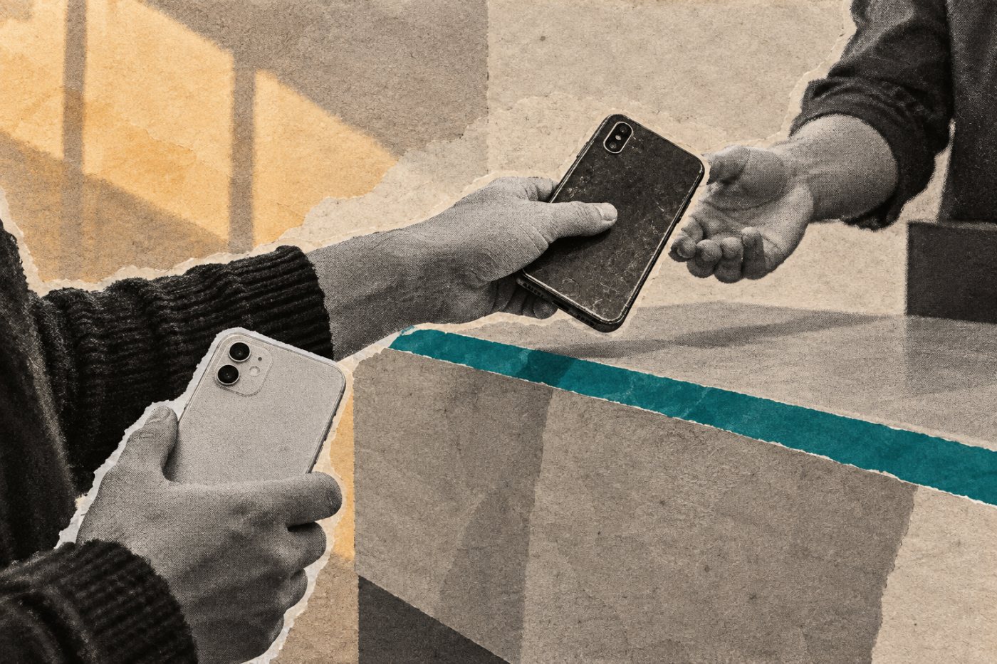 Troca de um telefone antigo por outro, situação em que uma passkey vinculada ao aparelho exige uma alternativa de acesso.