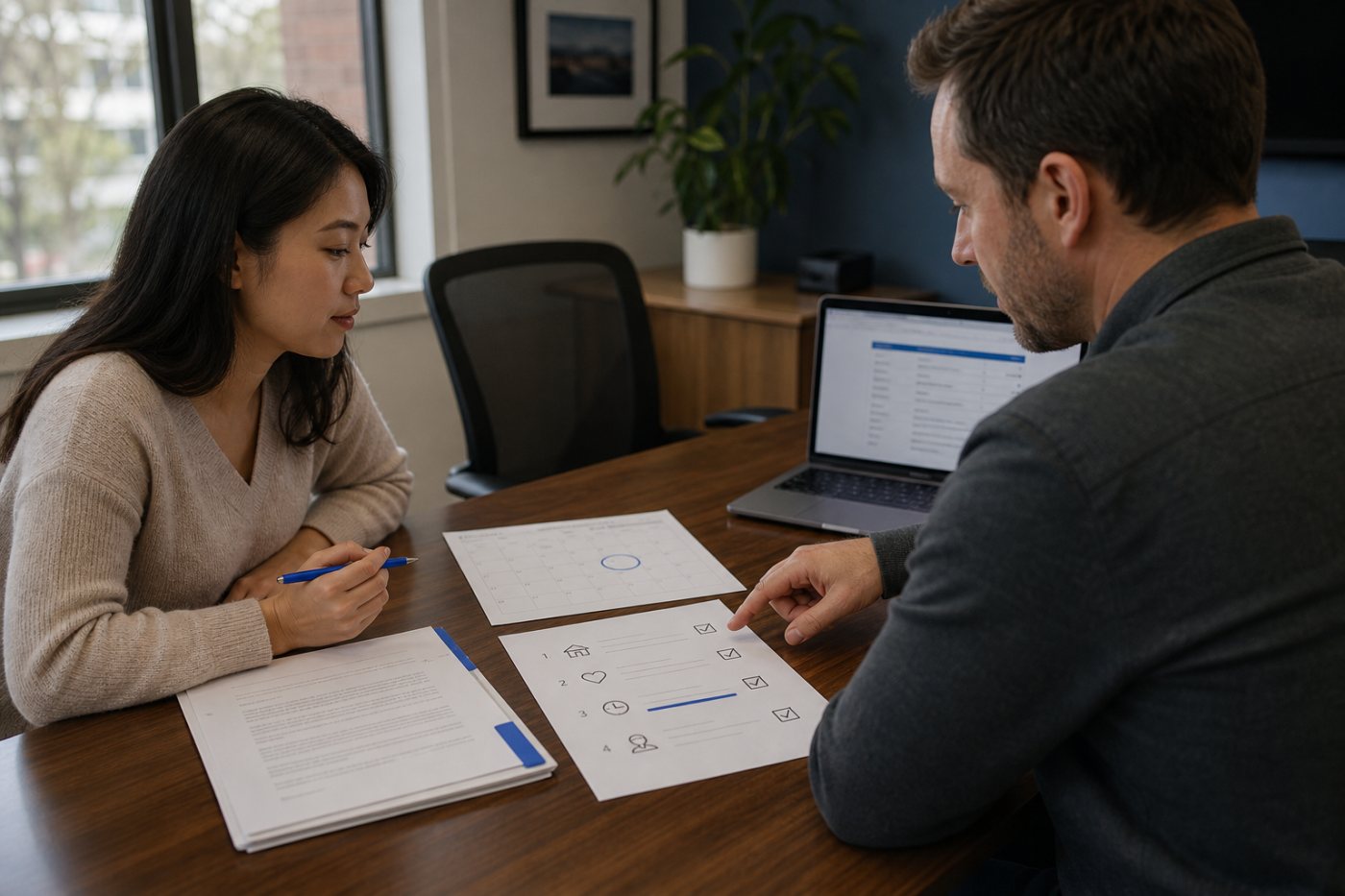 A candidate and recruiter compare bonus, leave, remote work, title and review timing when base salary cannot change.