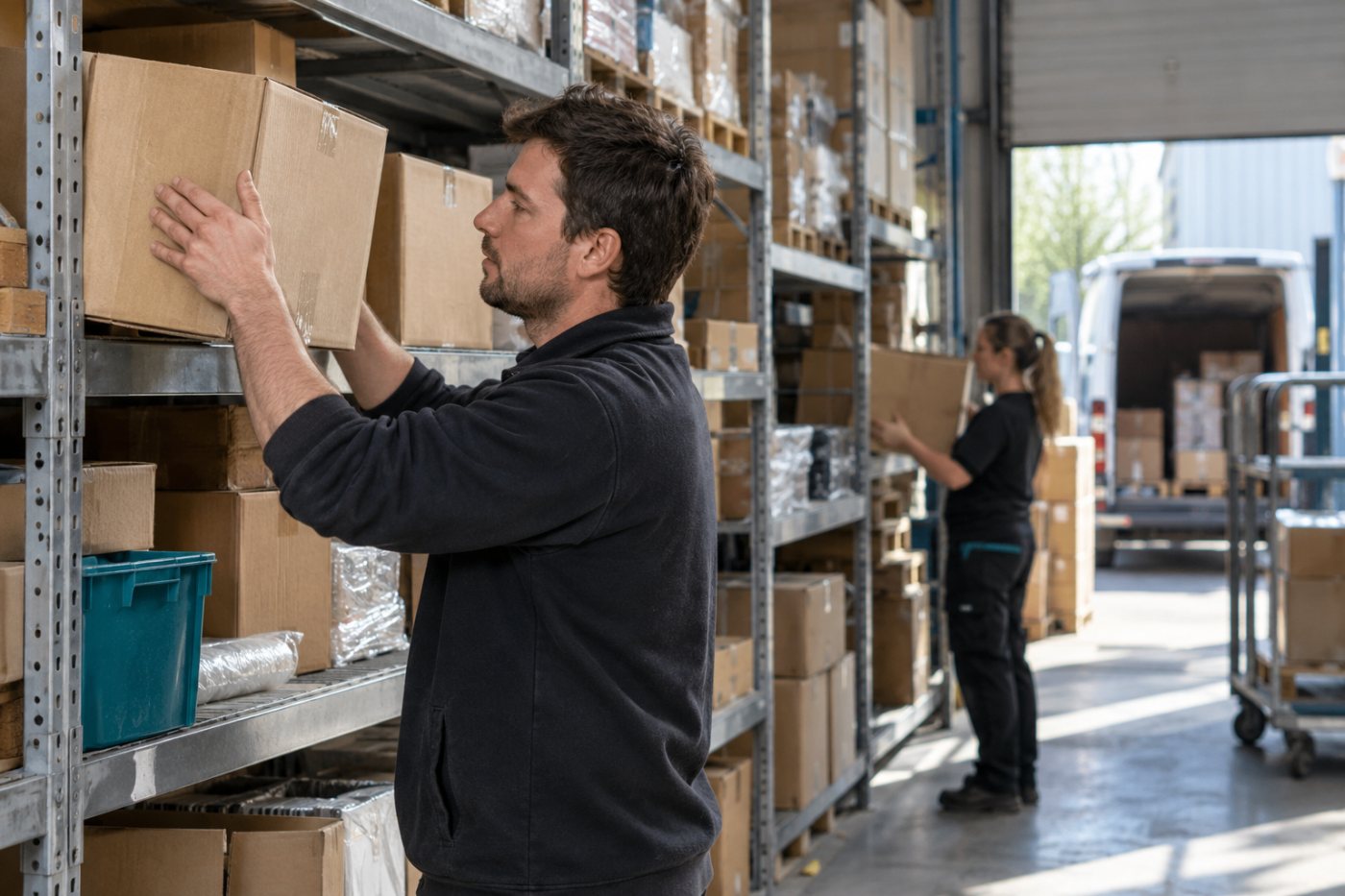 In een handelsbedrijf komen artikelen binnen terwijl andere de voorraad verlaten; voorraadbeheer moet aansluiten op inkoop en verkoop.