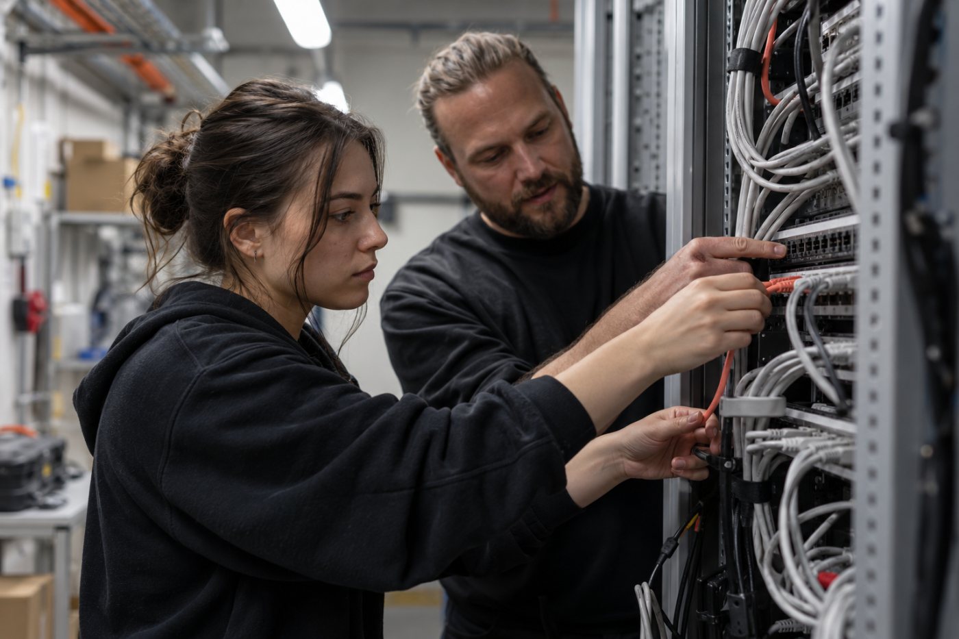 En YH-studerande får handledning under LIA på en IT-arbetsplats.