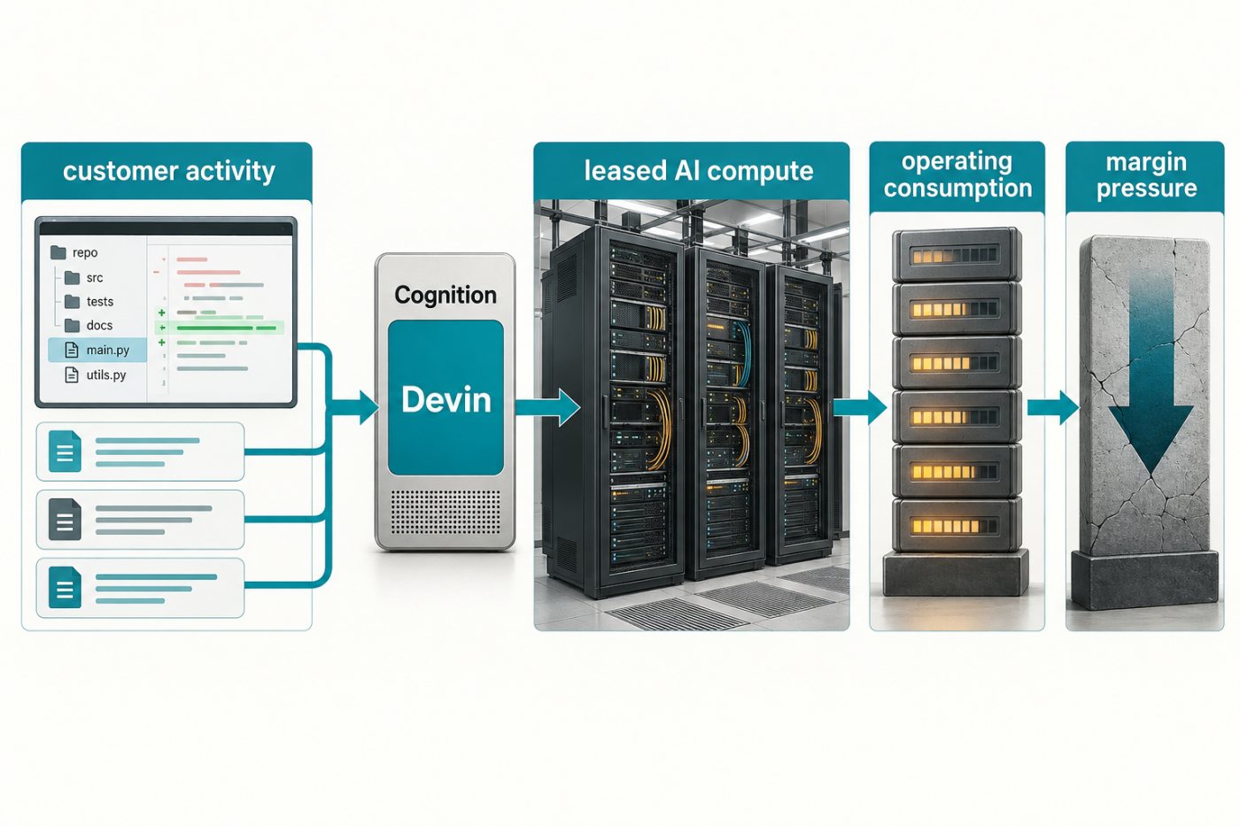 Devin کی بڑھتی workload کے ساتھ AI compute استعمال اور margin پر پڑنے والا لاگتی دباؤ