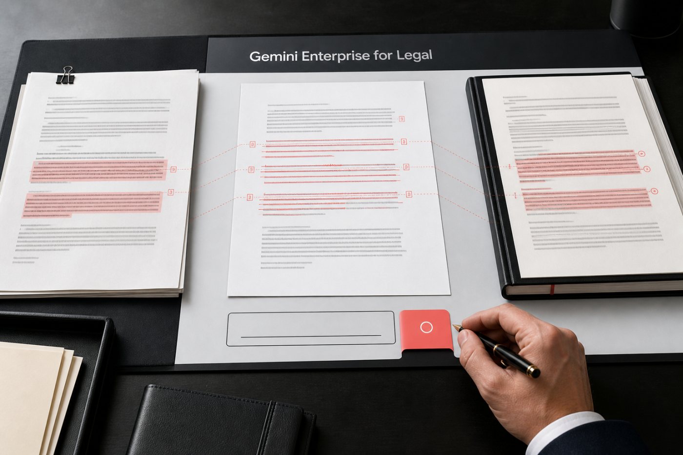 Gemini Enterprise for Legal membandingkan perubahan regulasi dengan kebijakan organisasi dan menyiapkan draf untuk ditinjau praktisi.