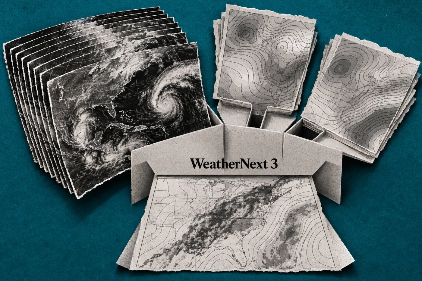 Спутниковые мозаики и данные анализа атмосферы на входе WeatherNext 3