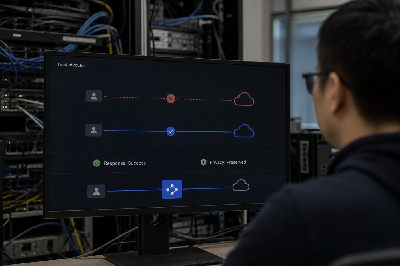 TrustedRouter chuyển yêu cầu sang tuyến dự phòng cùng mức riêng tư khi nhà cung cấp chính không phản hồi.