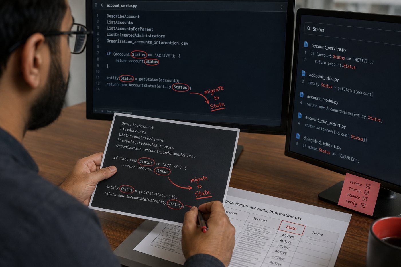 جرد الاعتمادات على Status في واجهات AWS Organizations وتصدير CSV تمهيدًا لنقلها إلى State