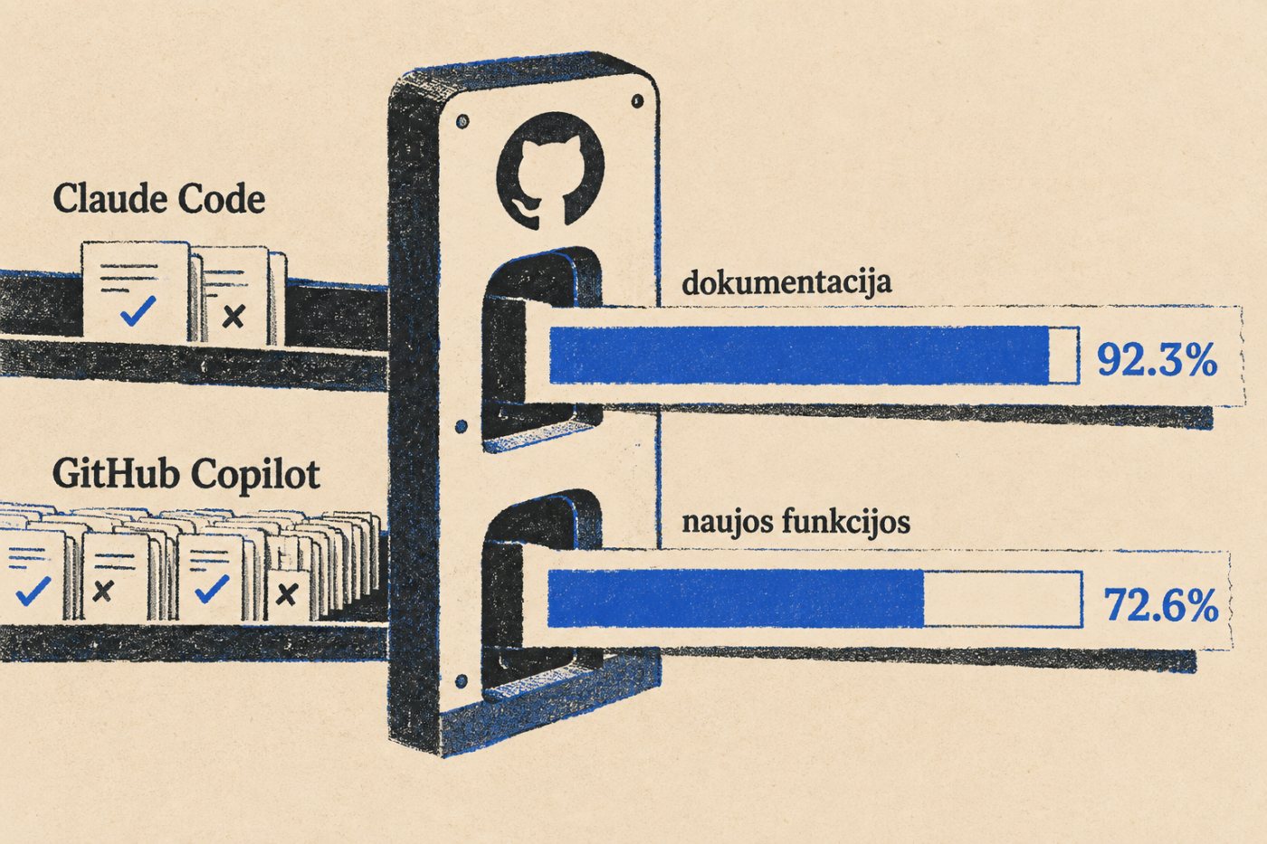 „Claude Code“ dokumentacijos ir naujų funkcijų užklausų priėmimo rodikliai skiriasi, o jo tyrimo imtis mažesnė už „GitHub Copilot“.
