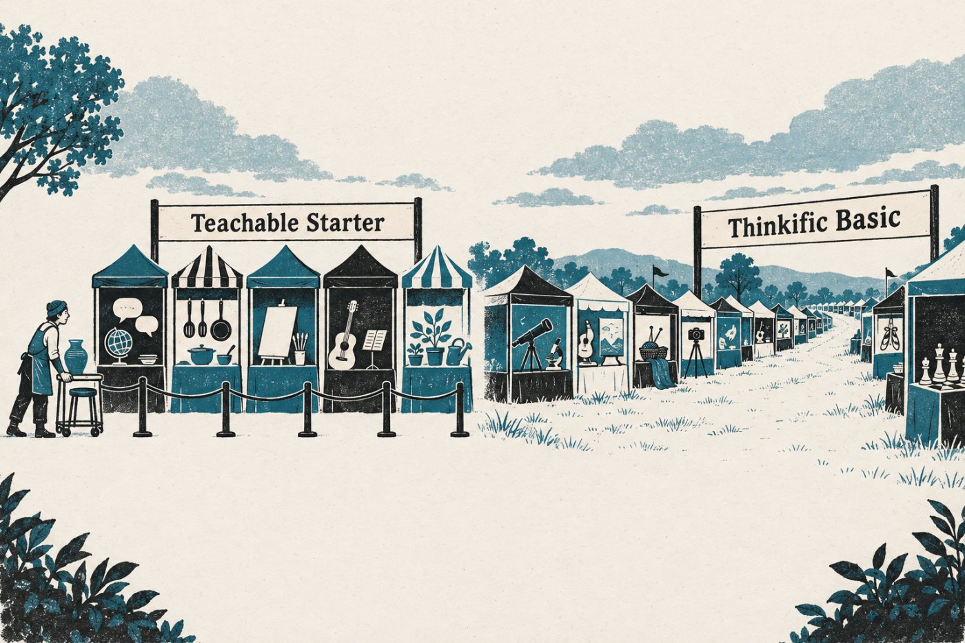Le catalogue de cours atteint la limite de cinq produits de Teachable Starter, tandis que Thinkific Basic permet davantage de cours publiés.