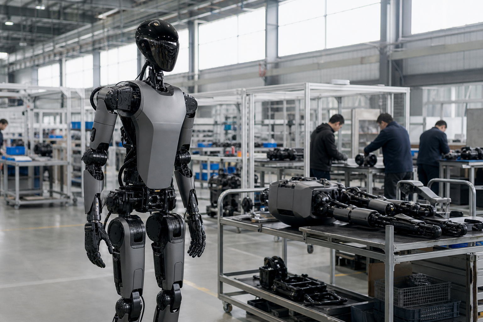 Unitree humanoid robot in a manufacturing facility