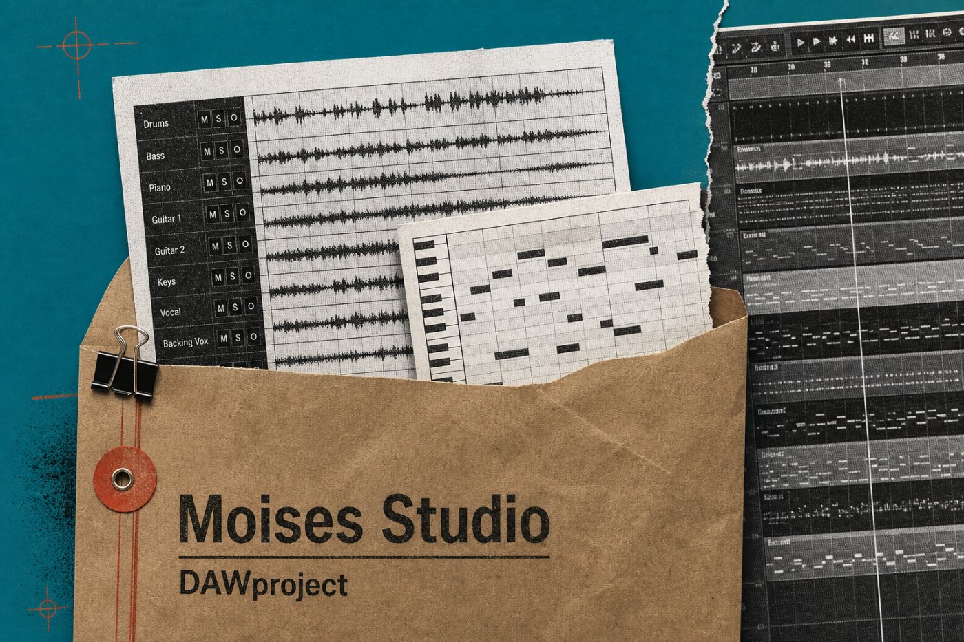 A Moises Studio session transfers organized audio and MIDI to an external DAW through DAWproject.