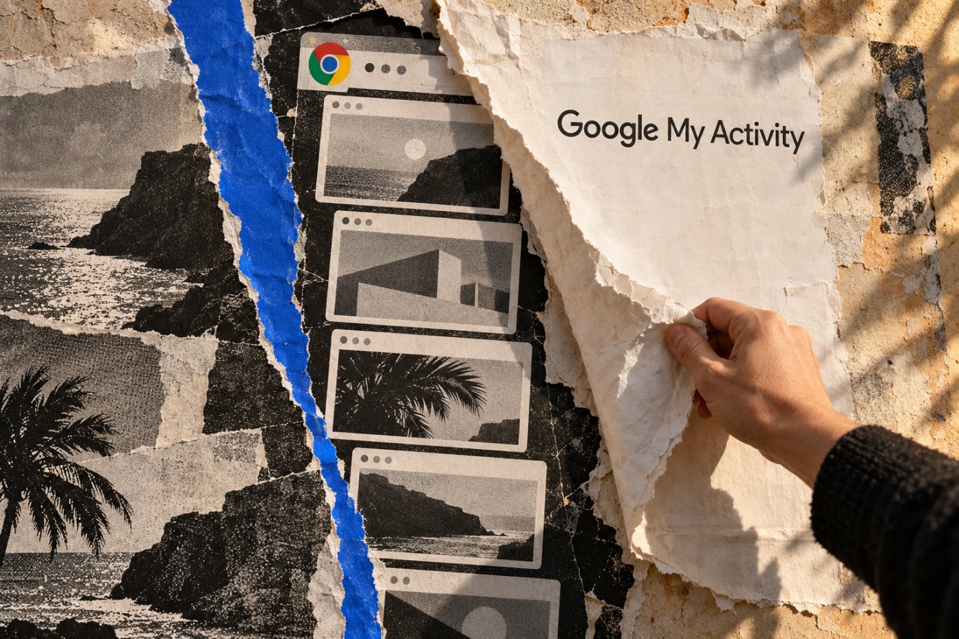„Chrome“ naršymo istorijoje lieka aplankytų puslapių įrašų, nors „Google“ paskyros veikla pašalinta.