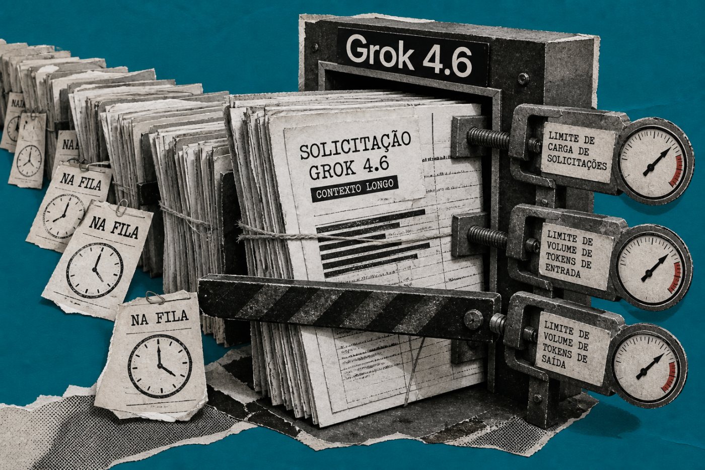 Fila de chamadas do Grok 4.6 limitada simultaneamente por consultas e tokens de entrada e saída por minuto.