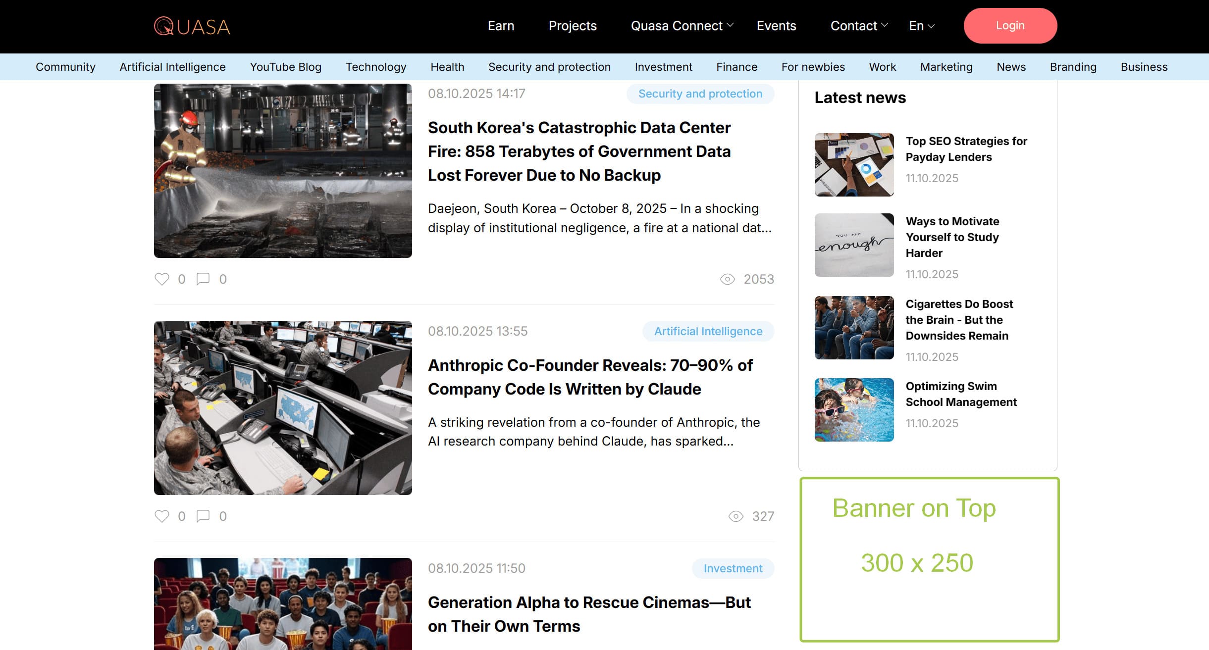 Banner Placement on QUASA: Current Prices and Formats