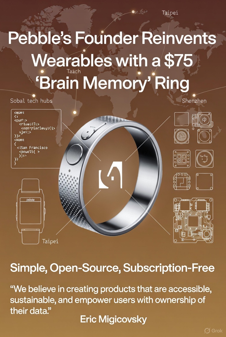 Pebble's Founder Reinvents Wearables with a  "Brain Memory" Ring: Simple, Open-Source, and Subscription-Free